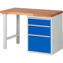 RAU Werkbank Serie 7000, 1 Container, HxBxT 890 x 1.250 x 700 mm, 3 x 90%-Auszug-Schubladen 1 x 150, 1 x 210, 1 x 360 mm, Schubladen-TK 100 kg
