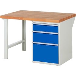 RAU Werkbank Serie 7000, 1 Container, HxBxT 840 x 1.250 x 900 mm, 3 x 100%-Auszug-Schubladen 1 x 150, 1 x 210, 1 x 360 mm, Schubladen-TK 100 kg
