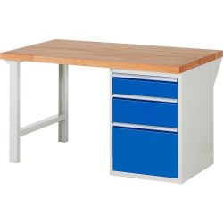 RAU Werkbank Serie 7000, 1 Container, HxBxT 840 x 1.500 x 900 mm, 3 x 90%-Auszug-Schubladen 1 x 150, 1 x 210, 1 x 360 mm, Schubladen-TK 100 kg