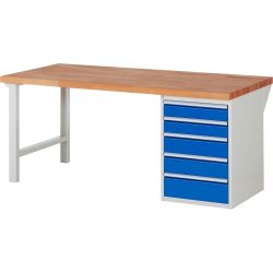 RAU Werkbank Serie 7000, 1 Container, HxBxT 840 x 2.000 x 900 mm, 5 x 90%-Auszug-Schubladen 2 x 120, 2 x 150, 1 x 180 mm, Schubladen-TK 100 kg