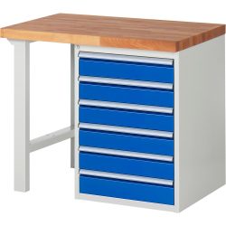 RAU Werkbank Serie 7000, 1 Container, HxBxT 890 x 1.000 x 700 mm, 6 x 100%-Auszug-Schubladen 6 x 120 mm, Schubladen-TK 100 kg