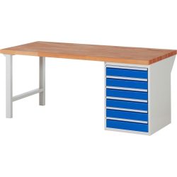 RAU Werkbank Serie 7000, 1 Container, HxBxT 840 x 2.000 x 900 mm, 6 x 90%-Auszug-Schubladen 6 x 120 mm, Schubladen-TK 100 kg