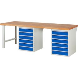 RAU Werkbank Serie 7000, 2 Container, HxBxT 840 x 2.500 x 900 mm, 12 x 90%-Auszug-Schubladen 12 x 120 mm