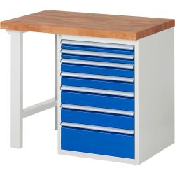 RAU Werkbank Serie 7000, 1 Container, HxBxT 890 x 1.000 x 700 mm, 7 x 100%-Auszug-Schubladen, Schubladen-TK 100 kg