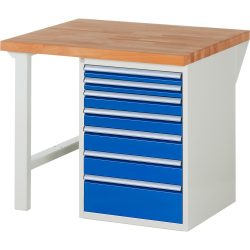 RAU Werkbank Serie 7000, 1 Container, HxBxT 890 x 1.000 x 900 mm, 7 x 90%-Auszug-Schubladen, Schubladen-TK 100 kg