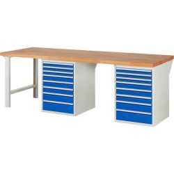 RAU Werkbank Serie 7000, 2 Container, HxBxT 890 x 2.500 x 900 mm, 16 x 100%-Auszug-Schubladen