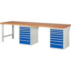 RAU Werkbank Serie 7000, 2 Container, HxBxT 890 x 3.000 x 900 mm, 16 x 100%-Auszug-Schubladen