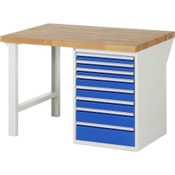 RAU Werkbank Serie 7000, 1 Container, HxBxT 890 x 1.250 x 900 mm, 8 x 100%-Auszug-Schubladen, Schubladen-TK 100 kg