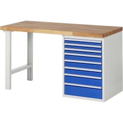 RAU Werkbank Serie 7000, 1 Container, HxBxT 840 x 1.500 x 700 mm, 8 x 100%-Auszug-Schubladen, Schubladen-TK 100 kg
