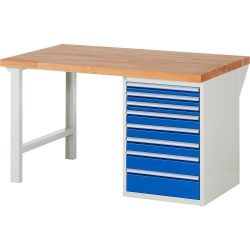 RAU Werkbank Serie 7000, 1 Container, HxBxT 840 x 1.500 x 900 mm, 8 x 90%-Auszug-Schubladen, Schubladen-TK 100 kg