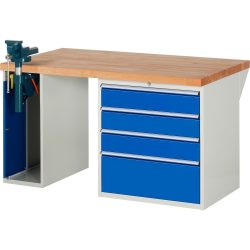 RAU Werkbank Serie 7000, 2 Container, HxBxT 840 x 1.500 x 900 mm, 4 x 90%-Auszug-Schubladen 3 x 150 mm, 1 x 270 mm, Schubladen-TK 100 kg