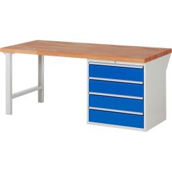 RAU Werkbank Serie 7000, 1 Container, HxBxT 840 x 2.000 x 900 mm, 4 x 90%-Auszug-Schubladen 4 x 180 mm, Schubladen-TK 100 kg