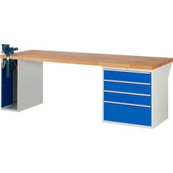 RAU Werkbank Serie 7000, 2 Container, HxBxT 840 x 2.500 x 900 mm, 4 x 100%-Auszug-Schubladen 3 x 150 mm, 1 x 270 mm, Schubladen-TK 100 kg