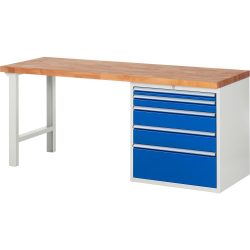 RAU Werkbank Serie 7000, 1 Container, HxBxT 890 x 2.000 x 700 mm, 5 x 100%-Auszug-Schubladen 1 x 60, 1 x 90, 2 x 150, 1 x 270 mm, Schubladen-TK 75 kg