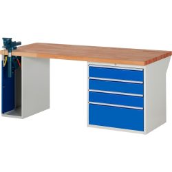 RAU Werkbank Serie 7000, 2 Container, SchraubstockHxBxT 890 x 2.000 x 900 mm, 4 x 100%-Auszug-Schubladen, Schubladen-TK 75 kg