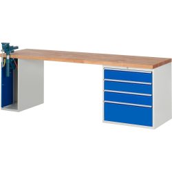 RAU Werkbank Serie 7000, 2 Container, HxBxT 840 x 2.500 x 700 mm, 4 x 90%-Auszug-Schubladen 3 x 150 mm, 1 x 270 mm, Schubladen-TK 100 kg
