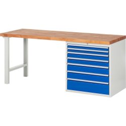 RAU Werkbank Serie 7000, 1 Container, HxBxT 890 x 2.000 x 700 mm, 7 x 100%-Auszug-Schubladen, Schubladen-TK 100 kg