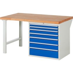 RAU Werkbank Serie 7000, 1 Container, HxBxT 890 x 1.500 x 900 mm, 7 x 90%-Auszug-Schubladen, Schubladen-TK 100 kg