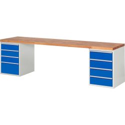 RAU Werkbank Serie 7000, 2 Container, HxBxT 890 x 3.000 x 700 mm, 8 x 100%-Auszug-Schubladen 3 x 150, 4 x 180, 1 x 270 mm