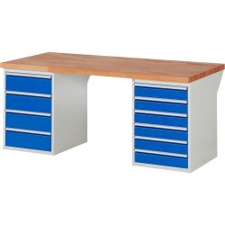 RAU Werkbank Serie 7000, 2 Container, HxBxT 890 x 2.000 x 900 mm, 10 x 90%-Auszug-Schubladen 6 x 120, 4 x 180 mm