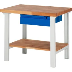 RAU Werkbank Serie 7000, 1 Buche-Massiv-Ablageboden, HxBxT 840 x 1.000 x 700 mm, 1 Schublade 1 x 150 mm