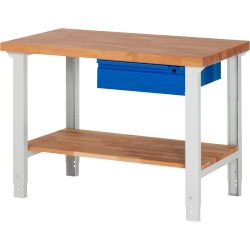 RAU Werkbank Serie 7000, HxBxT 790-1.140 x 1.250 x 700 mm, 1 Ablageboden, 1 Schublade, integrierte Griffleiste