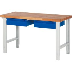 RAU Werkbank Serie 7000, HxBxT 790-1.140 x 1.500 x 700 mm, 2 Schubladen, integrierte Griffleiste