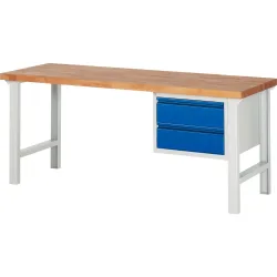 RAU Werkbank Serie 7000, 1 Container, HxBxT 840 x 2.000 x 700 mm, 2 x 90%-Auszug-Schubladen 2 x 180 mm