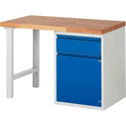 RAU Werkbank Serie 7000, 1 Container, HxBxT 840 x 1.250 x 700 mm, 1 x 90%-Auszug-Schublade, 1 Flügeltür, 1 Fachboden