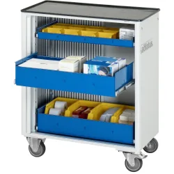 RAU Werkzeugwagen Serie adlatus 700, HxBxT 860 x 725 x 400 mm, 3 Schubladen ohne Einzelsicherung, 1 x 40, 2 x 105 mm, Arbeitsplatte Metall