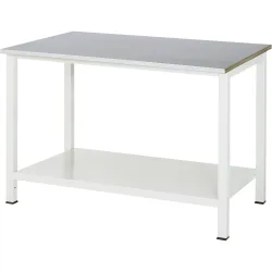RAU Werktisch 900 mit Ablageboden Tiefe 650 mm, HxBxT 825 x 1.250 x 800 mm, Arbeitplatte Edelstahlblech-Belag