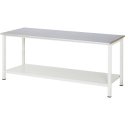 RAU Werktisch 900 mit Ablageboden Tiefe 650 mm, HxBxT 825 x 2.500 x 800 mm, Arbeitplatte Stahlblech-Belag