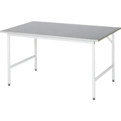 Rau Arbeitstisch Jerry, manuell höhenverstellbar, 25 mm MDF-Platte mit Edelstahlbelag, bis 300 kg, B 1500 x T 1000 x H 800-850 mm, silber/lichtgrau
