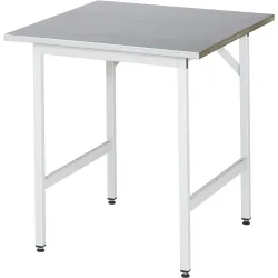 Rau Arbeitstisch Jerry, manuell höhenverstellbar, 25 mm MDF-Platte mit Stahlblechbelag, bis 300 kg, B 750 x T 800 x H 800-850 mm, silber/lichtgrau