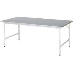 RAU höhenverstellbarer Werktisch Serie JERRY, HxBxT 800-850 x 2.500 x 1.000 mm, Arbeitsplatte Stahlblech-Belag