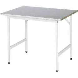Rau Arbeitstisch Jerry, manuell höhenverstellbar, 25 mm MDF-Platte mit Stahlblechbelag, bis 300 kg, B 1000 x T 1000 x H 800-850 mm, silber/lichtgrau