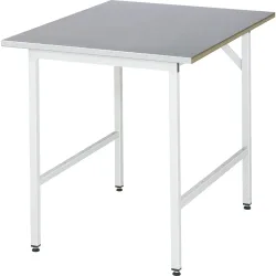 Rau Arbeitstisch Jerry, manuell höhenverstellbar, 25 mm MDF-Platte mit Edelstahlbelag, bis 300 kg, B 750 x T 1000 x H 800-850 mm, silber/lichtgrau