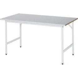 Rau Arbeitstisch Jerry, manuell höhenverstellbar, 25 mm MDF-Platte mit Stahlblechbelag, bis 300 kg, B 1500 x T 800 x H 800-850 mm, silber/lichtgrau