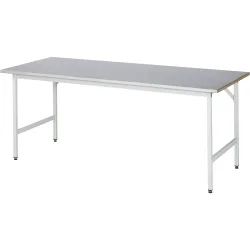 Rau Arbeitstisch Jerry, manuell höhenverstellbar, 25 mm MDF-Platte mit Stahlblechbelag, bis 300 kg, B 2000 x T 800 x H 800-850 mm, silber/lichtgrau