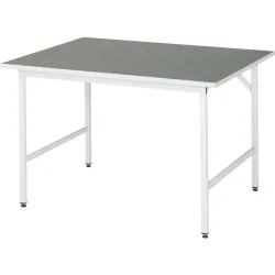 Rau Arbeitstisch Jerry, manuell höhenverstellbar, 25 mm Spanplatte mit Linoleumbelag, bis 300 kg, B 1250 x T 1000 x H 800-850 mm, hellgrau/lichtgrau