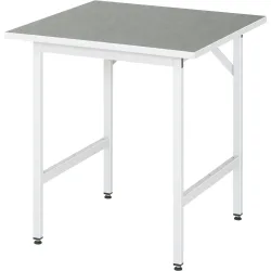 Rau Arbeitstisch Jerry, manuell höhenverstellbar, 25 mm Spanplatte mit Linoleumbelag, bis 300 kg, B 750 x T 800 x H 800-850 mm, hellgrau/lichtgrau