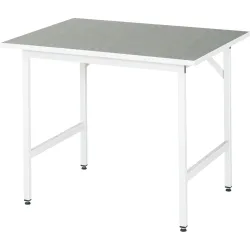 Rau Arbeitstisch Jerry, manuell höhenverstellbar, 25 mm Spanplatte mit Linoleumbelag, bis 300 kg, B 1000 x T 800 x H 800-850 mm, hellgrau/lichtgrau