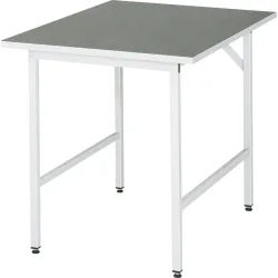 Rau Arbeitstisch Jerry, manuell höhenverstellbar, 25 mm Spanplatte mit Linoleumbelag, bis 300 kg, B 750 x T 1000 x H 800-850 mm, hellgrau/lichtgrau