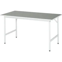 Rau Arbeitstisch Jerry, manuell höhenverstellbar, 25 mm Spanplatte mit Linoleumbelag, bis 300 kg, B 1500 x T 800 x H 800-850 mm, hellgrau/lichtgrau