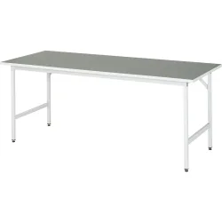 Rau Arbeitstisch Jerry, manuell höhenverstellbar, 25 mm Spanplatte mit Linoleumbelag, bis 300 kg, B 2000 x T 800 x H 800-850 mm, hellgrau/lichtgrau