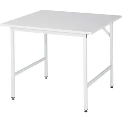 Rau ESD-Arbeitstisch Jerry, manuell höhenverstellbar, 28 mm Spanplatte mit Melaminbelag, bis 300 kg, B 1000 x T 1000 x H 800-850 mm, lichtgrau