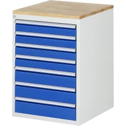 RAU Schubladenschrank Serie 7000, HxBxT 825 x 580 x 650 mm, 7 x 90%-Auszug-Schubladen 4 x 90, 3 x 120 mm, Arbeitsplatte Buche
