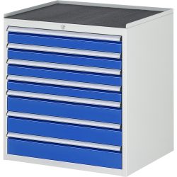 RAU Schubladenschrank Serie 7000, HxBxT 825 x 770 x 650 mm, 7 x 90%-Auszug-Schubladen 4 x 90, 3 x 120 mm, Arbeitsplatte Metall
