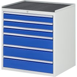 RAU Schubladenschrank Serie 7000, HxBxT 825 x 770 x 650 mm, 6 x 90%-Auszug-Schubladen 3 x 90, 3 x 150 mm, Arbeitsplatte Metall