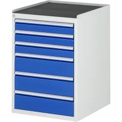 RAU Schubladenschrank Serie 7000, HxBxT 825 x 580 x 650 mm, 6 x 100%-Auszug-Schubladen 3 x 90, 3 x 150 mm, Arbeitsplatte Metall